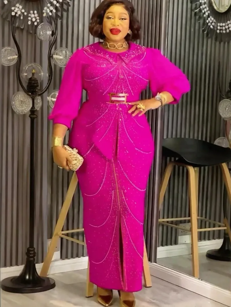 

Африканские вечерние платья больших размеров для женщин, Дашики, облегающее длинное платье с разрезом и бриллиантами, элегантное мусульманское свадебное вечернее платье в Турции