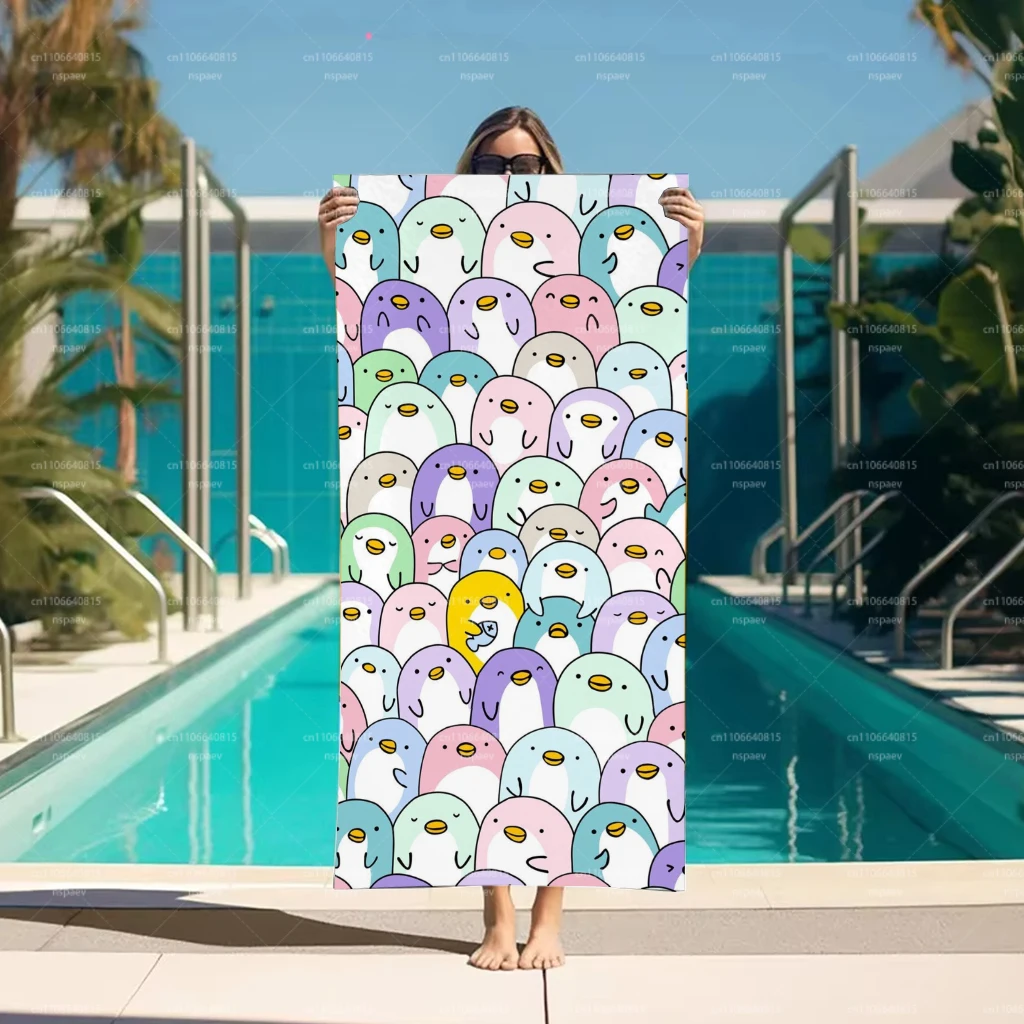 Cute Pastel Penguin Beach Towel, Super Absorbent Quick Dry Towel for Swimming Pool Travel Vacation