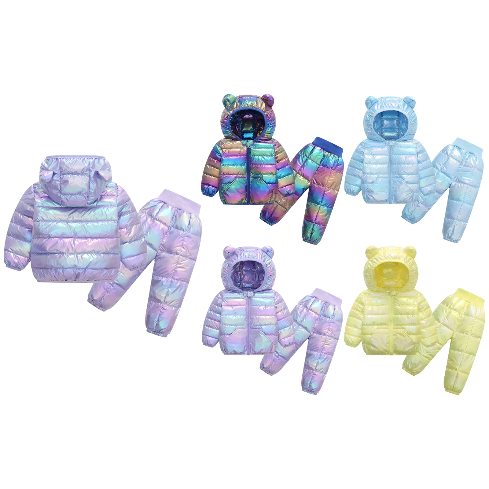 الأطفال طفل معدني سنوسويت مبطن بدلة تزلج بنين بنات ملابس الشتاء موضة كم طويل آذان الدب مقنعين سترة + السراويل #6