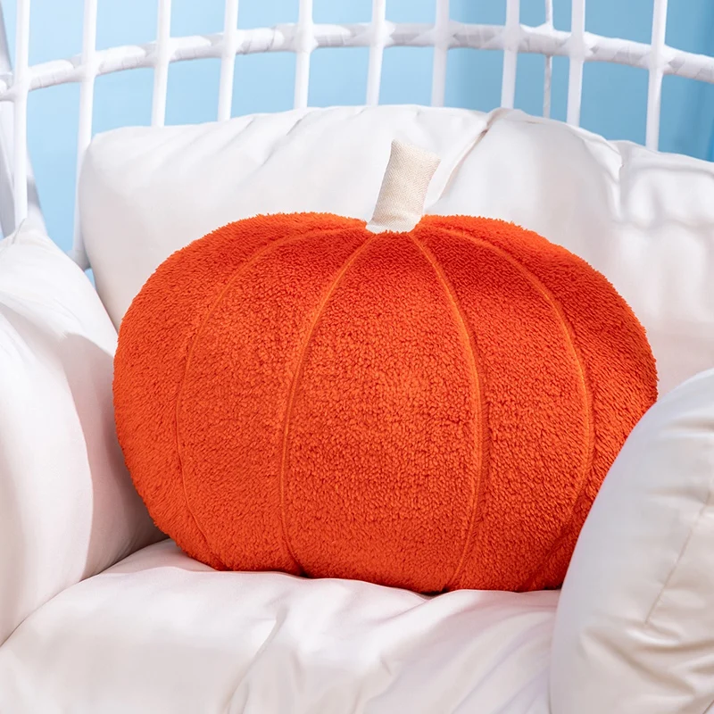 Soft Sherpa Pumpkin Plush Throw Pillow, Solid Color Round Squash Cushion for Sofa Bed Home Halloween Decor Gifts. view 2