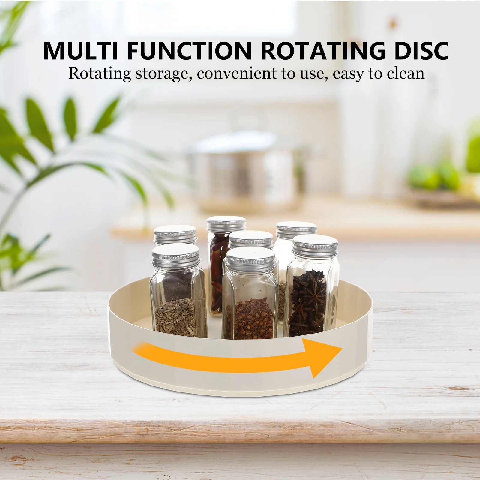 

Containers for Food Seasoning Tray Rotating Storage Rack Kitchen Spices Multifunctional Beige Turntable Organizer