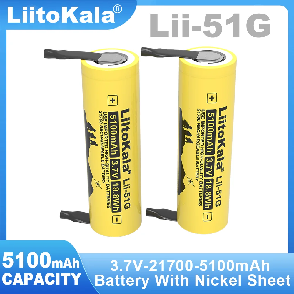 Liitokala Lii-51G DIY Nickel 3.7V 5100mAh 21700High-capacity 100% Original Lithium Battery