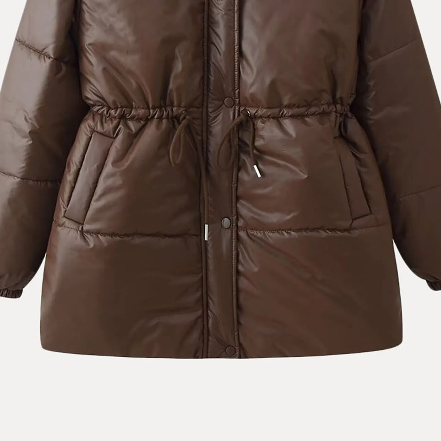 2025 Winter New Women's Faion Personali Simple Hooded Waist-Cinching Zipper Loose Outerwear Commute Sle Long Sve Coat