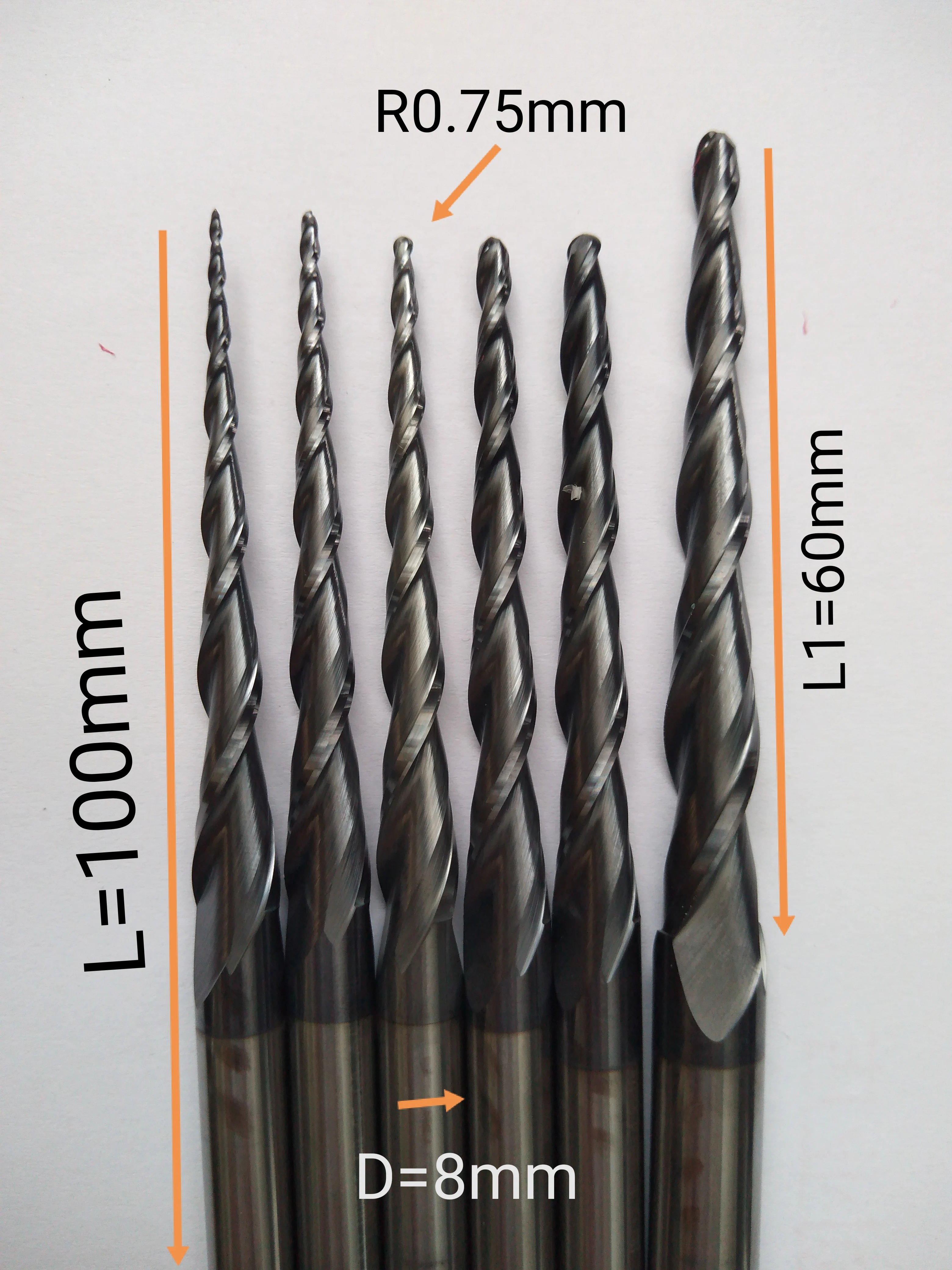 Imagem -04 - Madeira Metal Fresa Nariz de Bola Fresas Cônicos Router Bits Cnc Taper R0.25 R0.5 R0.75 r1 R1.5 r2 xd 3.175 Milímetros 2f Hrc55