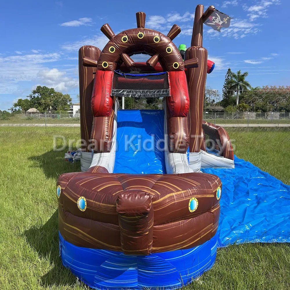 Commercial Inflatable Water Slide Pirate Ship Bounce House Wet Dry Combo Outdoor Playground
