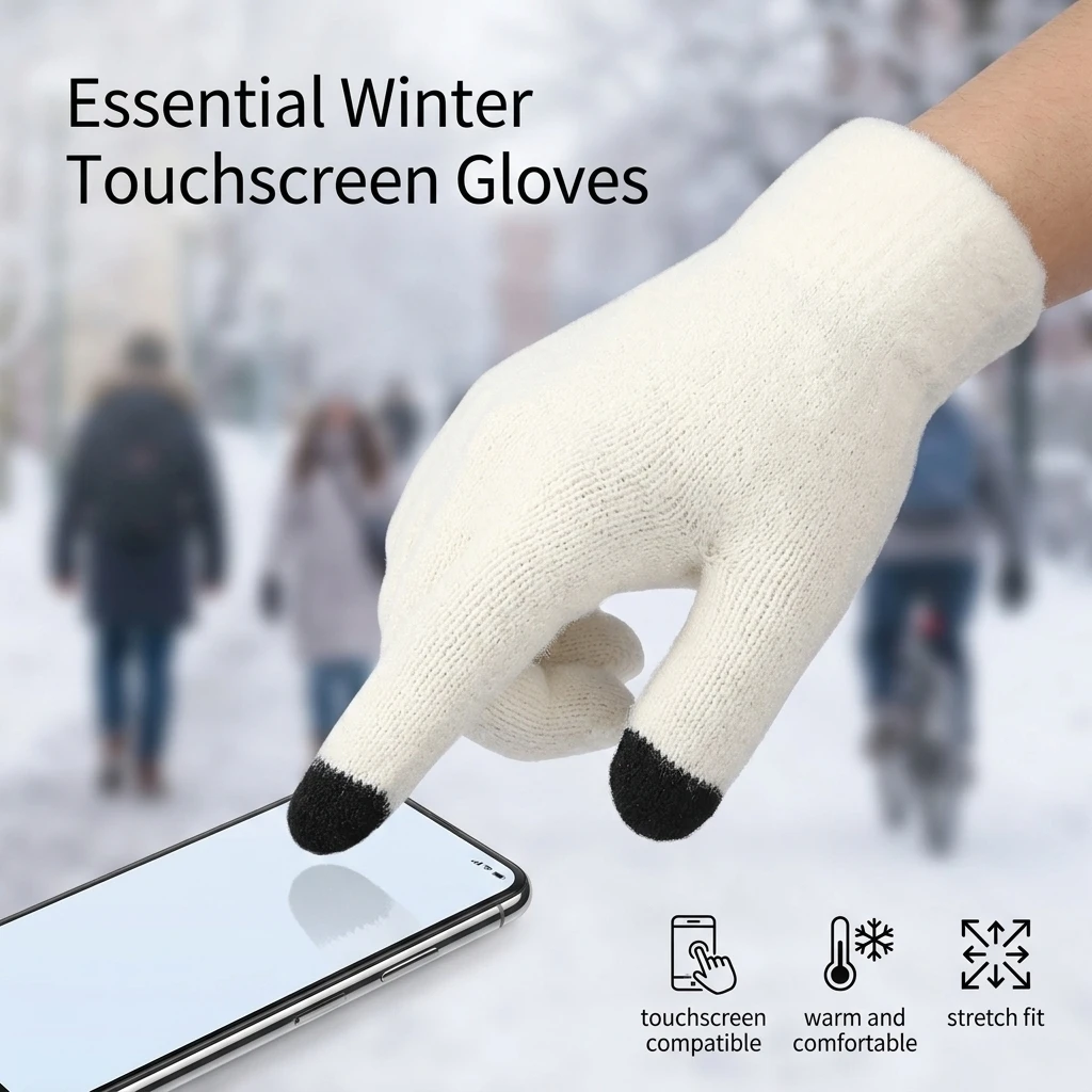 Thermal Hand Warmers Touchscreen Knit Gloves for Winter Commuting Faux-Mink Fleece Lined Conductive Fingertip Soft Gear