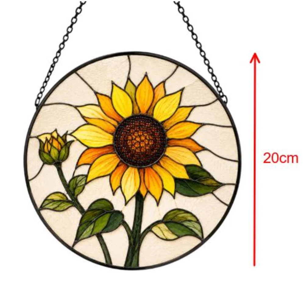 20cm Stained Glass Sun Catcher Sunflower Design for Windows Doors Interior Decor Light Transmitting Glass Pendant