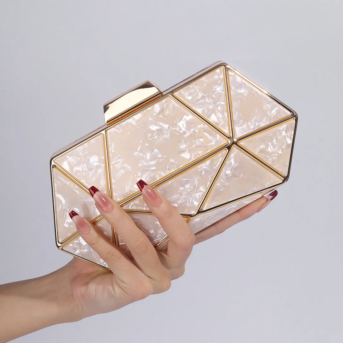 

2025 New Acrylic Metal Rhombus Shoulder Crossbody Chain Bag Women Clutch Evening Bag Original Design Detachable Strap Hard