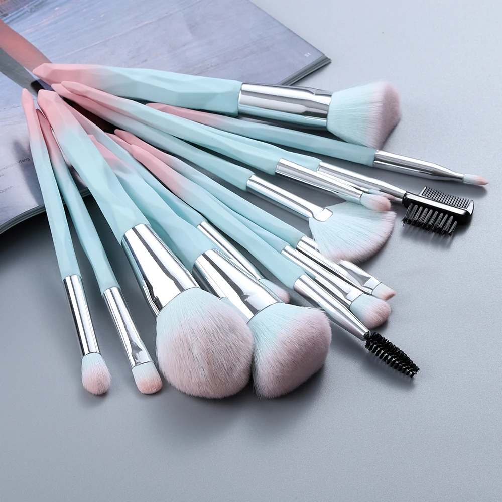 Conjunto de pincéis de maquiagem azul, rosto, olhos, lábios, sombra, sobrancelha, pente, cílios, base, pó, ferramentas, cosméticos