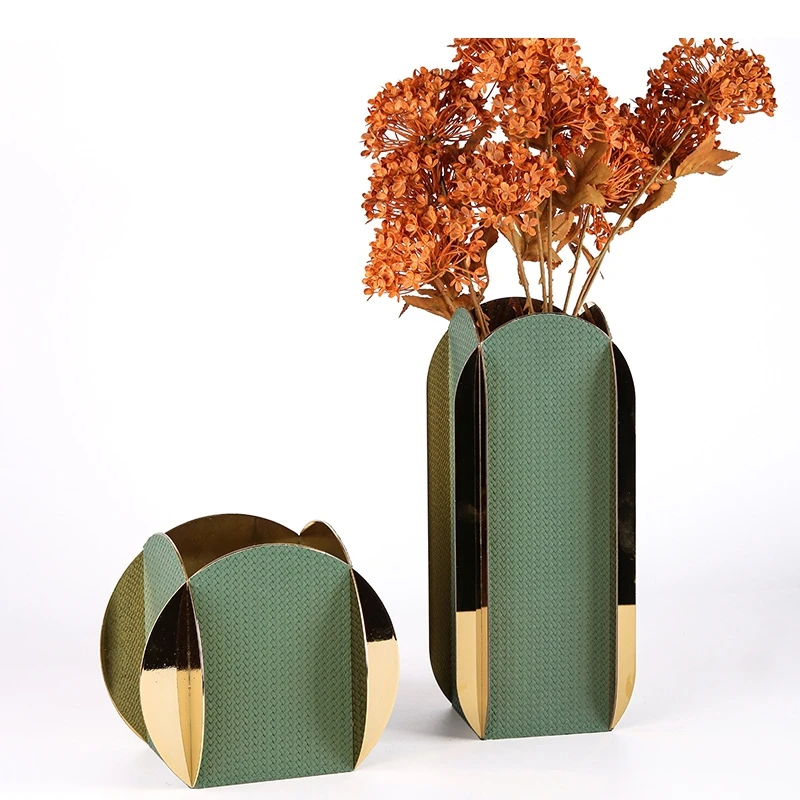Metal Vase Silver Geometric Leather Flower Vase Flower Arrangement Accessories Stainless Steel Flowerpot Home Decoration