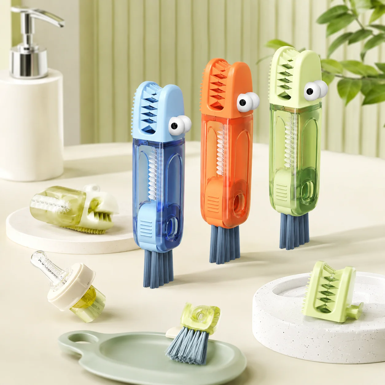 5-in-1 Multi-Functional Cleaning Brush Set, 2-Pack Cute Hippo-Shaped Cleaner for Bottle Lids, Straws and Small Gaps