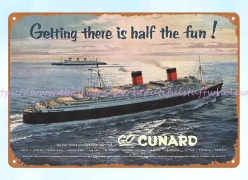 art is wall 1957 Cunard Line cruise British ocean liner ship metal tin sign