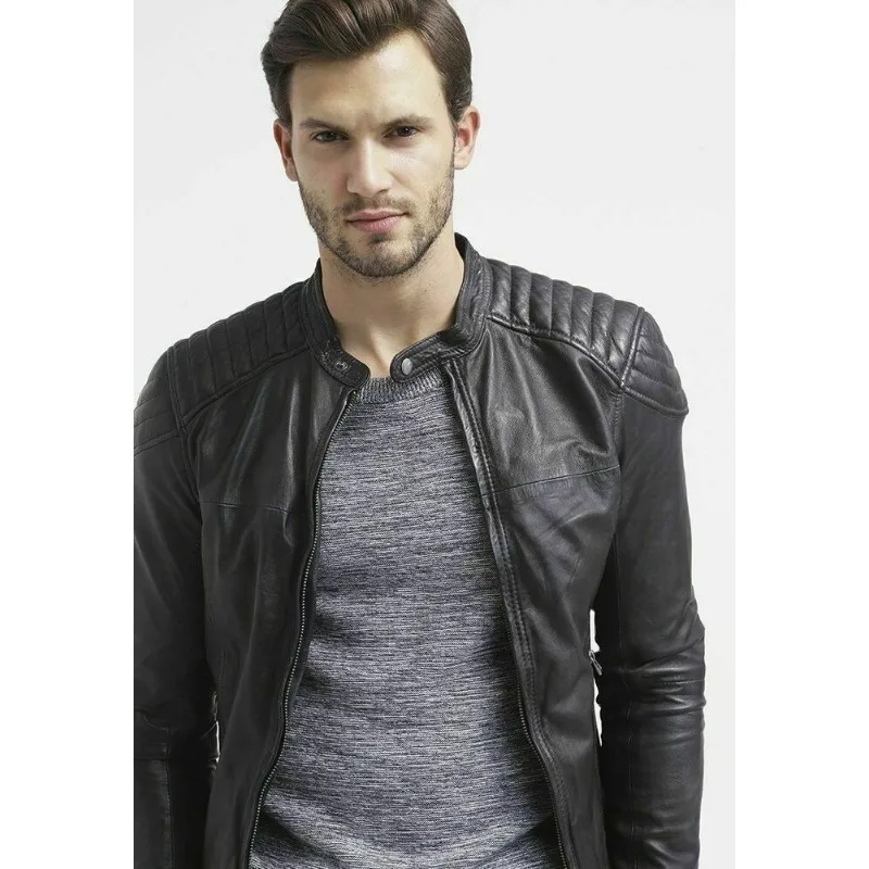 

Men's Leather Jacket Motorcycle Rider Black Leather Jacket European and American Fashion Trend