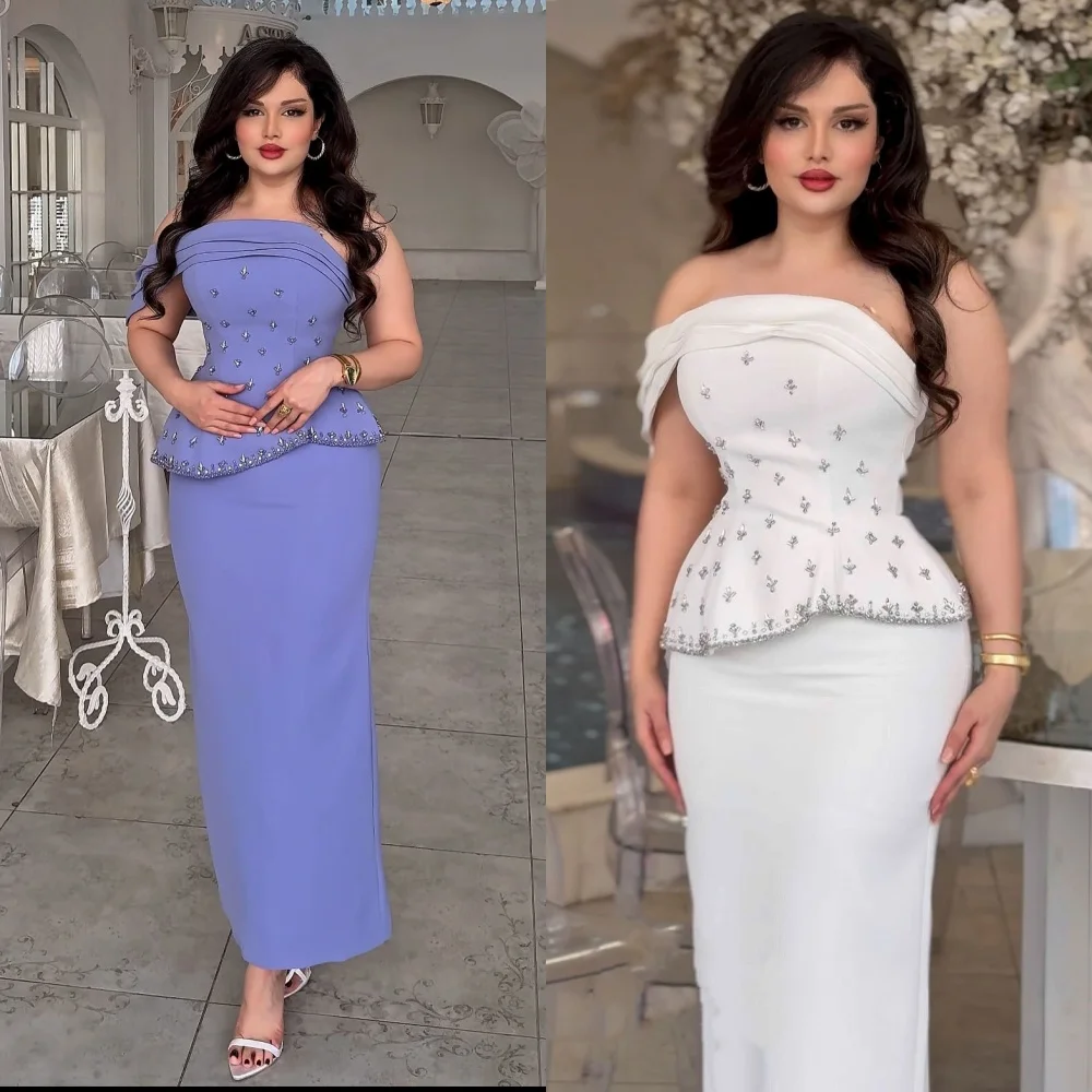 

Customized Simple Retro Fashion Charmeuse Sequined Ruched Rhinestone Straight Strapless Midi Dresses Bespoke Occasion Dresses