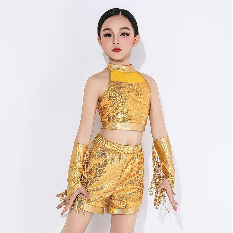 

Children Jazz Dance Costume Sequin Performance Costumes Latin Dancing Costume Set Tassel Split Clothes Stage Performances Outfit