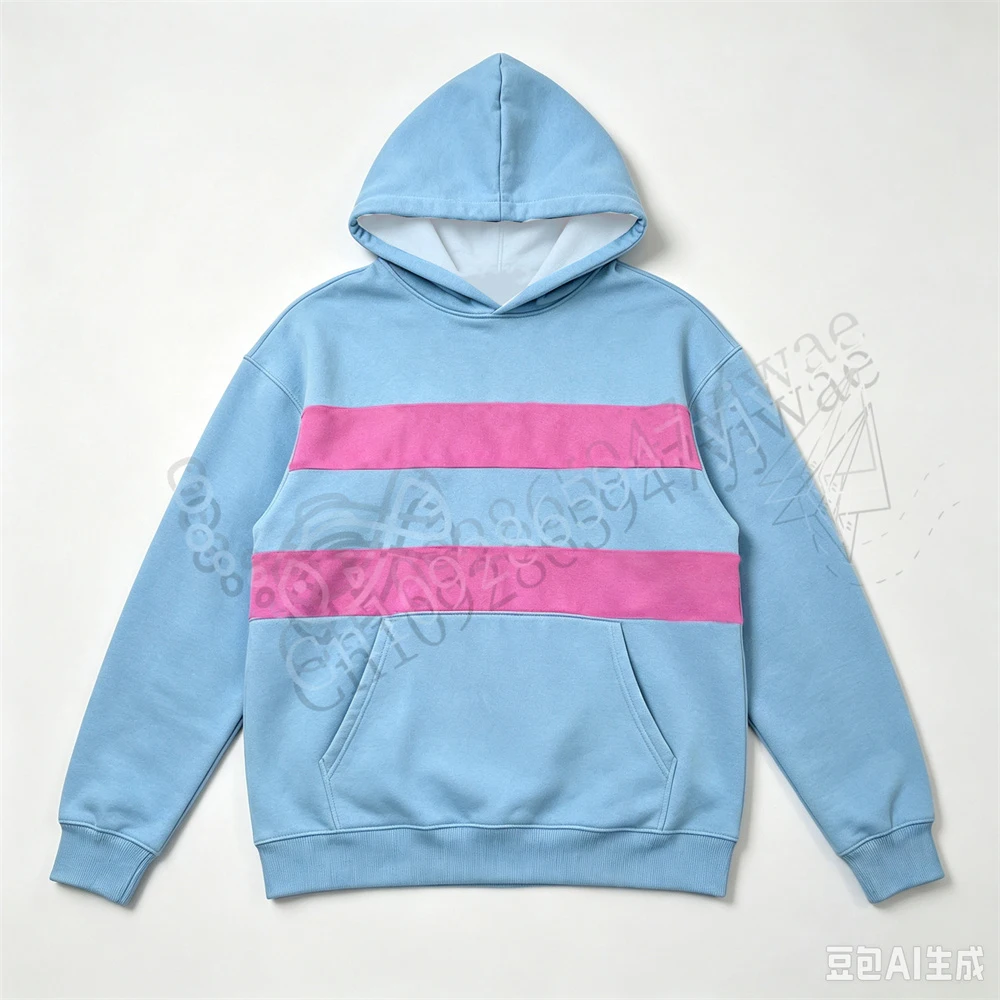 Game Deltarun Kris Frisk Cosplay Hoodie, horizontal gestreiftes Sweatshirt, Herbst-/Wintermode, Herren- und Damen-Hoodie. – Detail 8