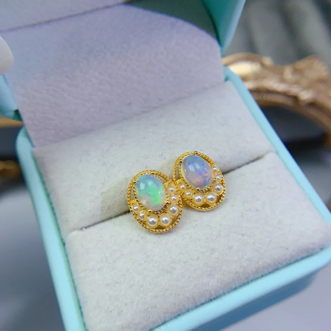 

Изысканные серьги-гвоздики с натуральным опалом, стерлинговое серебро S925, роскошные элегантные украшения для подарка, романтический изысканный стиль, чтобы показать