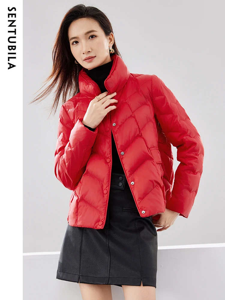 SENTUBILA Down Jacket for Women 2024 Autumn Winter Single Breasted Warm 90 White Duck Down Lightweight Crop Jackets W34Y50153