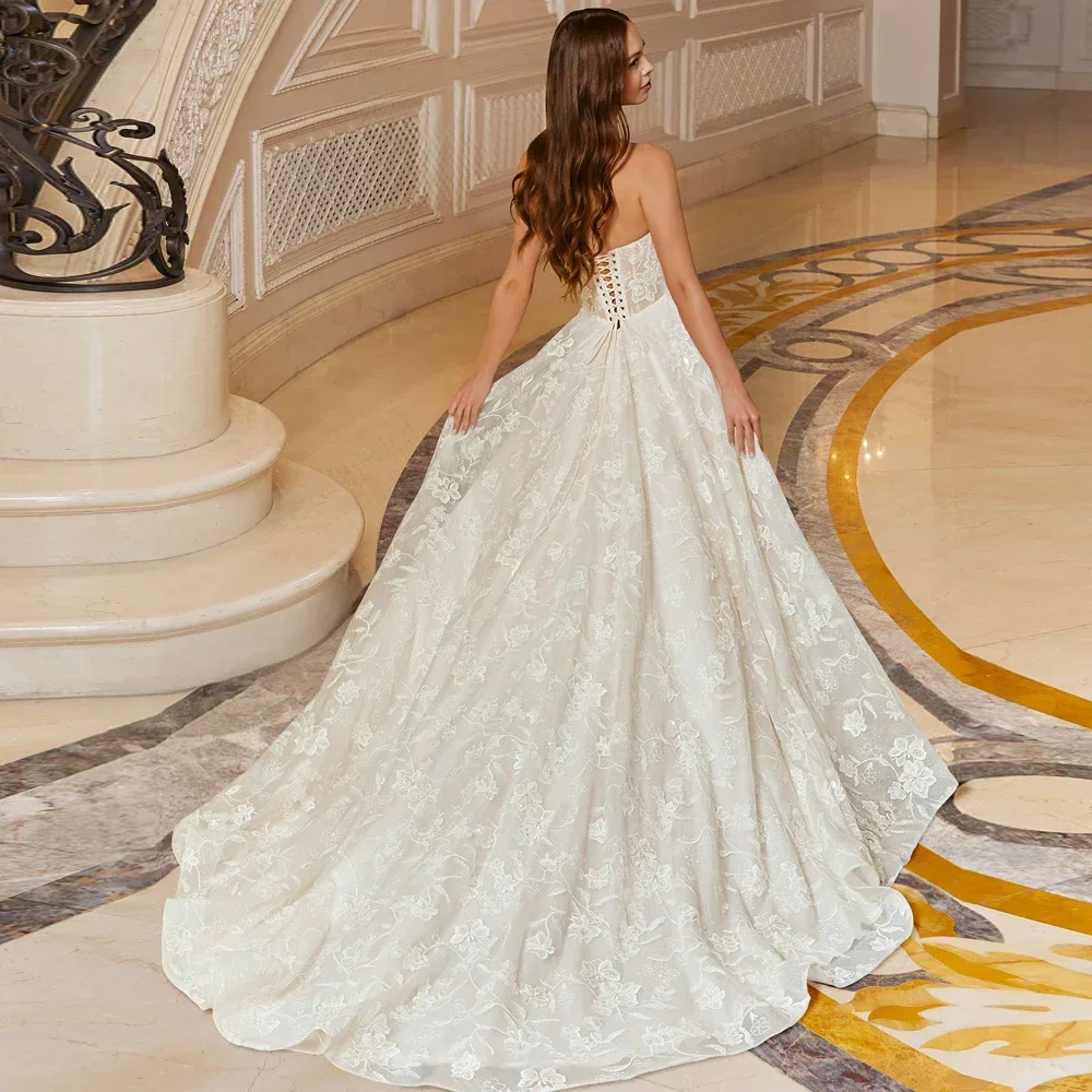Flavinke Maßgeschneiderte elegante exquisite A-Linie trägerlose Brautkleider Applikation Blumenspitze Brautkleidern Vestidos De Novia
