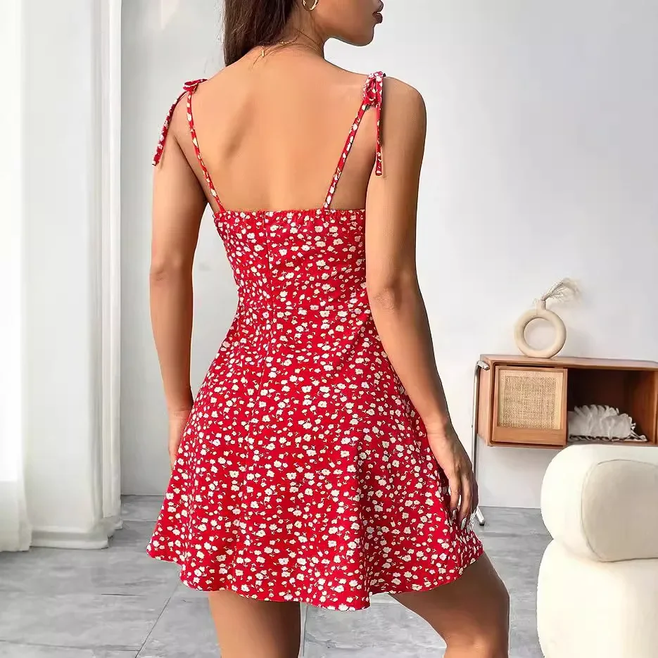 2024 nuevo SHEIN Essnce vestido de verano sin tirantes ajustado con estampado Floral estilo transfronterizo otro largo de manga sin mangas