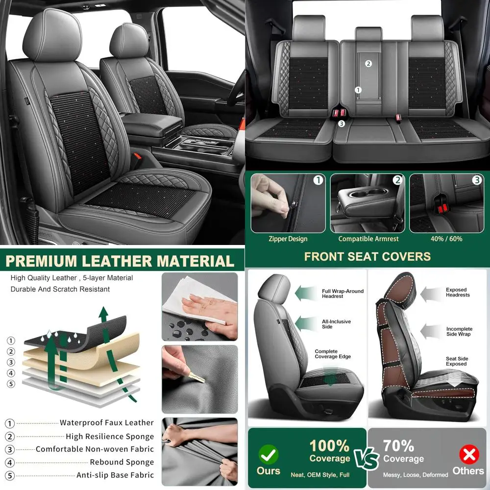 

Чехлы на сиденья подходят для Ford F150 2009-2026 и F250 F350 F450 2017-2026: Мягкие дышащие чехлы из ледяного шелка, совместимые с подушкой безопасности