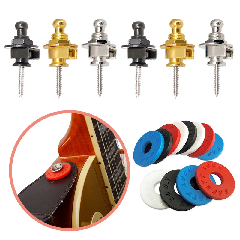 5PCS Parts Set Guitar Strap Lock Button Pin with Blocks Straplocks Button Anti Slip Silicone Washers Musical Instrument Prop ZYF