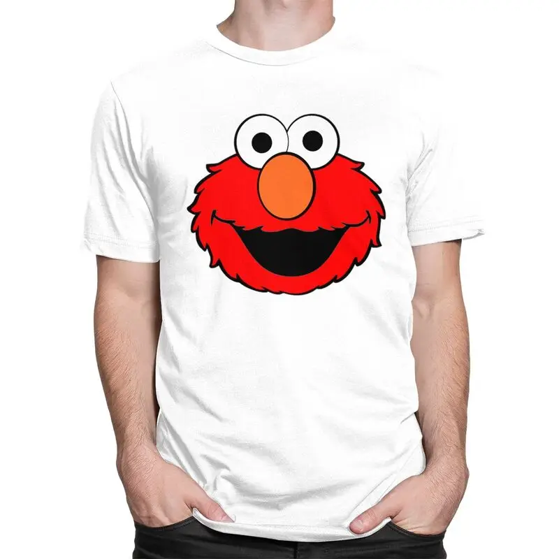 Sesame Street Cartoon Tshirt Men Short Sleeved Casual T Shirt Novelty Elmo T-shirts Slim Fit Soft Cotton Tees Clothing