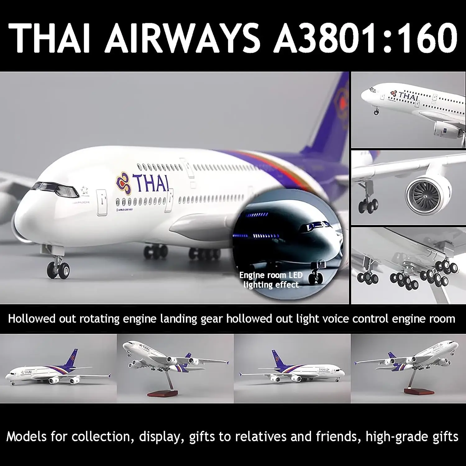 

1:160 Thai Airways A380 Civil Aviation Passenger Aircraft Simulation Model Aircraft Model Ornaments Collectors And Gift