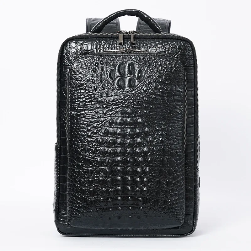 New Alligator Pattern Men Backpack First Layer Cowhide Men's Bag Genuine Leather Schoolbag Large 16 Inch Laptop Travel Backpack