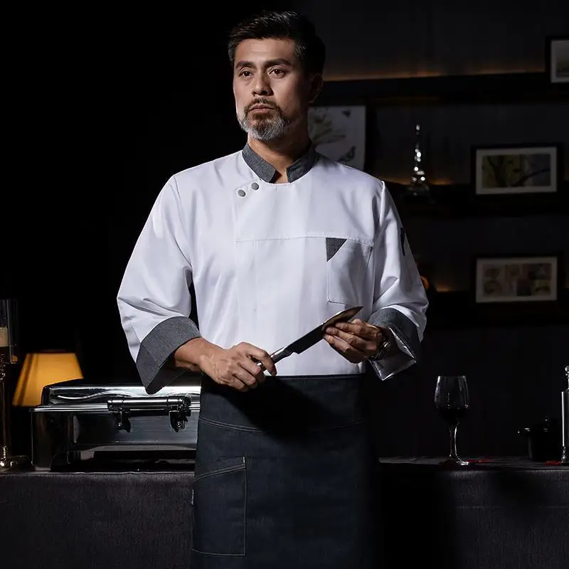 Chef macacão de manga longa homem e mulher do hotel jantar cantina cozinha churrasco restaurante chef uniforme manga curta verão