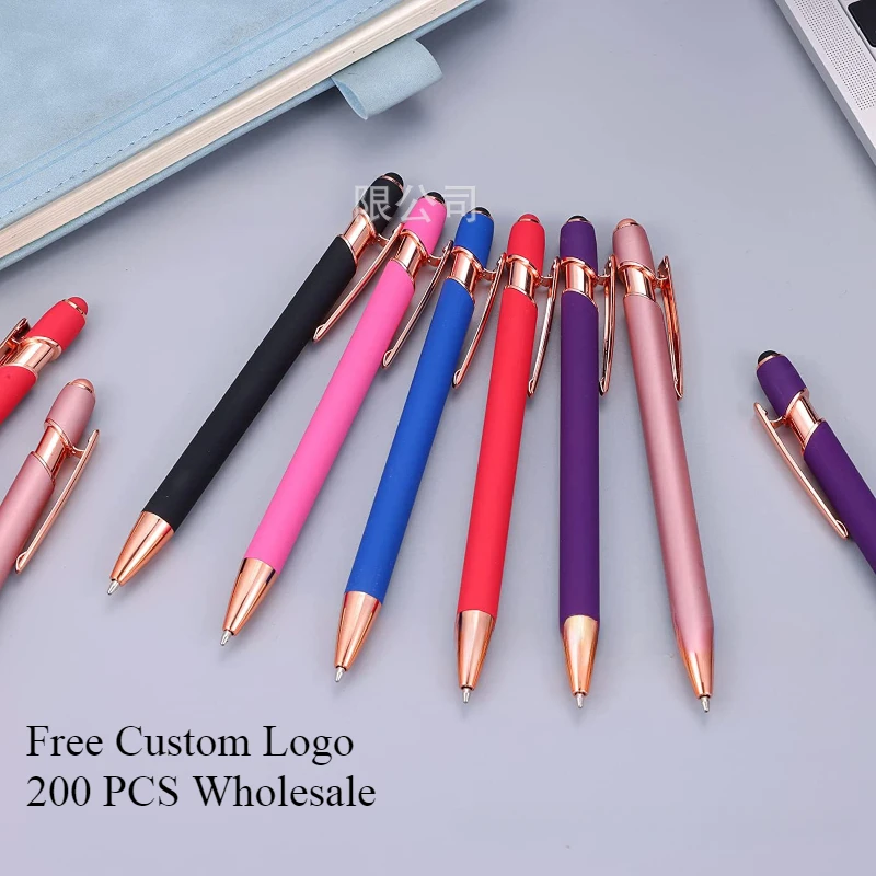 200pcs Carving Advertising Pen Free Custom LOGO Metal Ballpoint Pen Lettering Name Wholesale Hotel Gift Pen Office Supplies