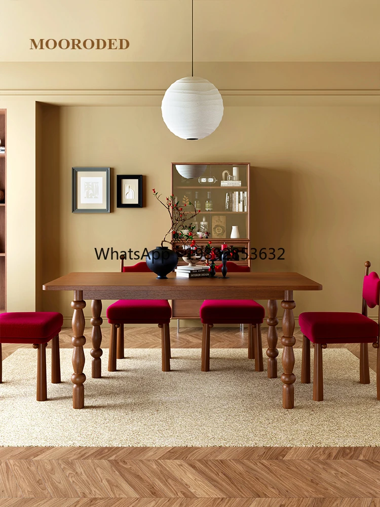 LYY Vintage Style Dining  Simple French Retro Solid Wood Dining Table Rectangular Wabi-Sabi Style Dining Table and Chair Set