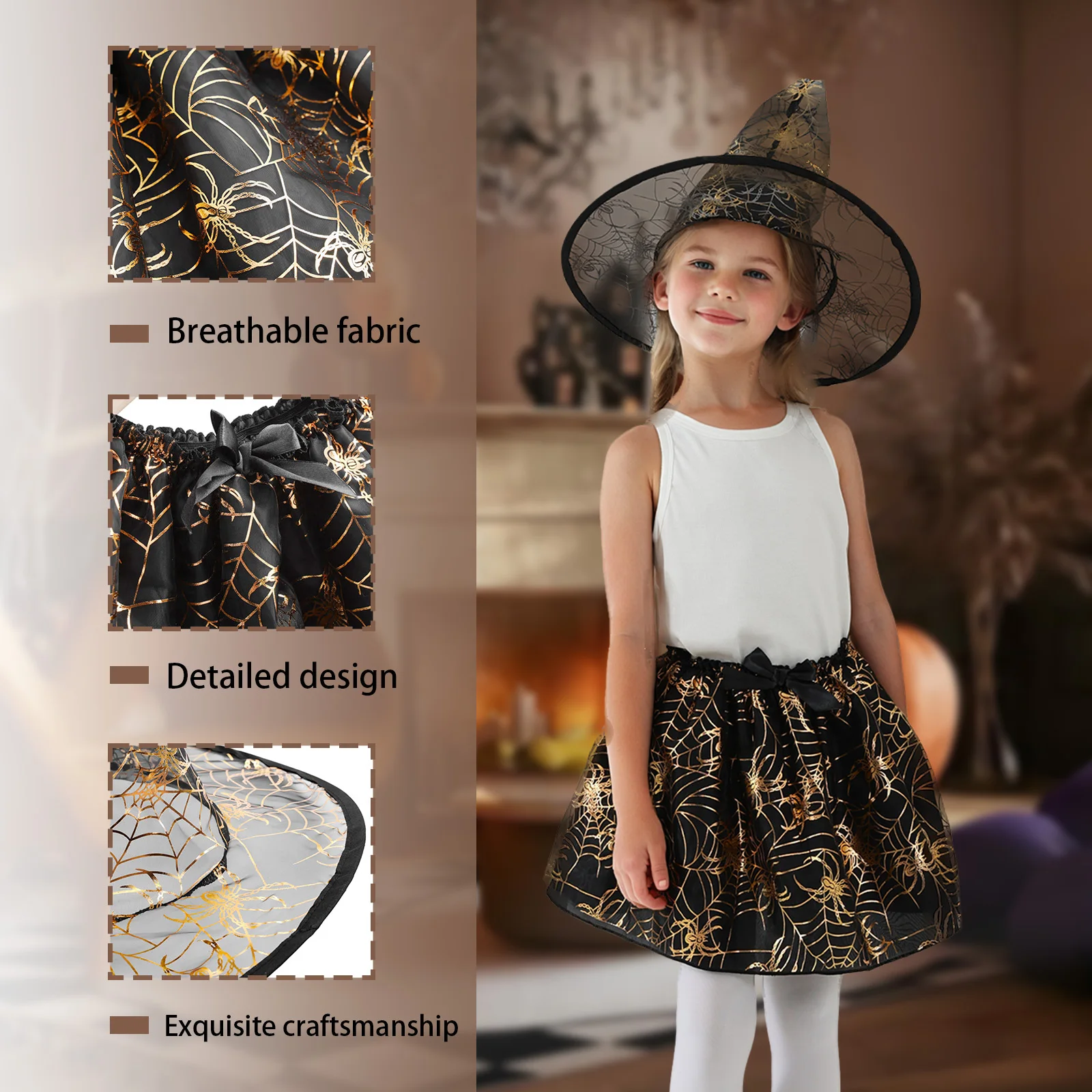 Kids' Spider Web Animal Costume Headwear and Tutu Skirt Set,Halloween Carnival Christmas Party Cosplay Props,Stage Performance