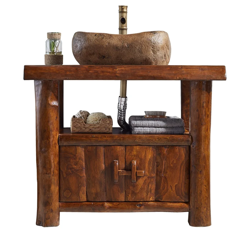 

Wabi-sabi wind rural pastoral retro nostalgic washbasin washbasin solid wood camphor wood original ecological bathroom