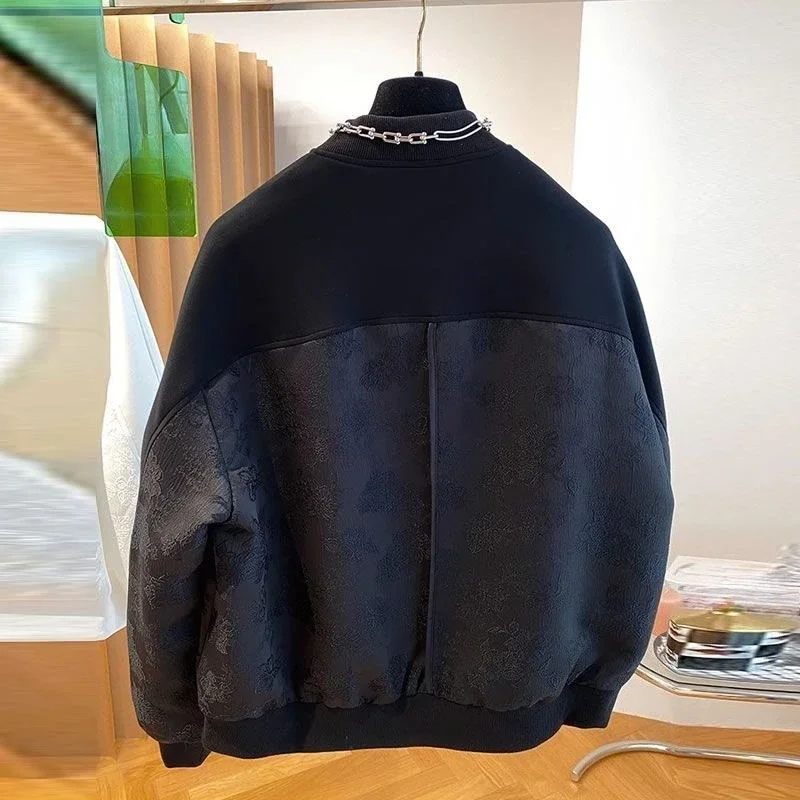 

​ Свободный крой, женская бейсбольная куртка большого размера, кардиган с круглым воротником на пуговицах, весна-осень 2023, европейский стиль, все