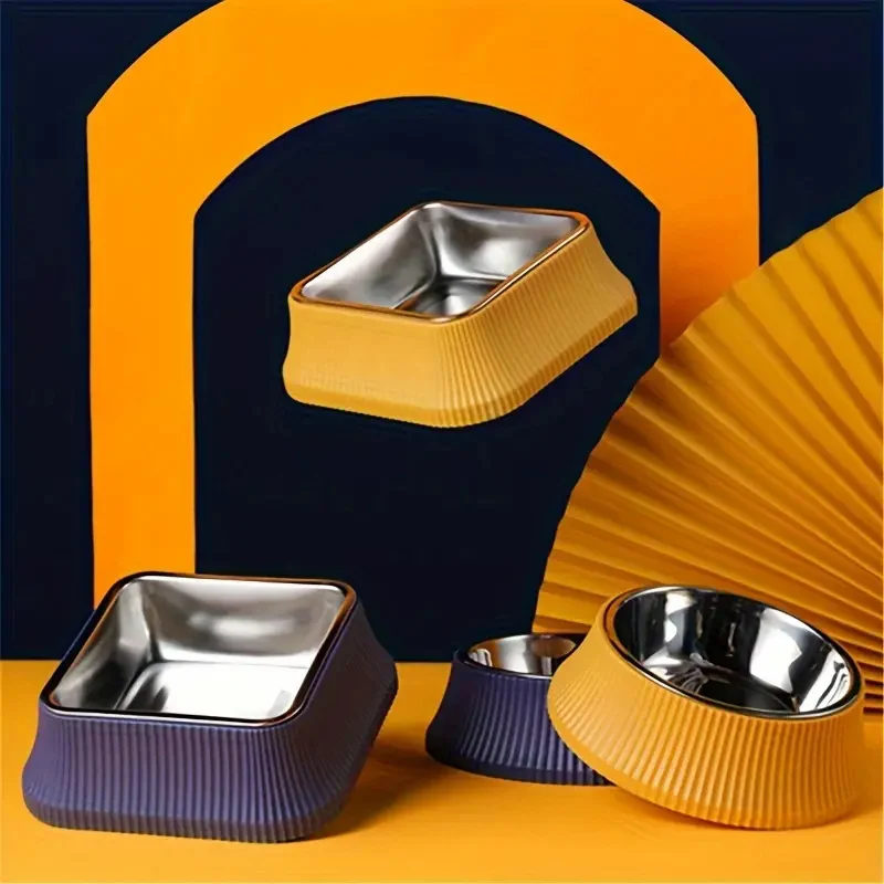 Dog Bowl Square Stainless Steel Dog Bowl With Stand, Anti-Overturning Dog Food Bowl Water Basin