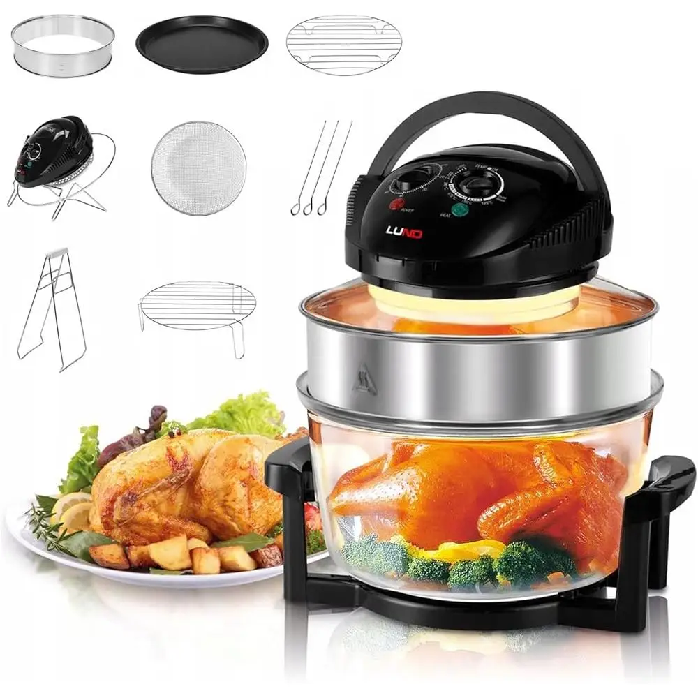 Torradeira de convecção 8 em 1, forno, fritadeira de ar, grelha, grelha a vapor, cozinha saudável, utensílios de cozinha com acessórios