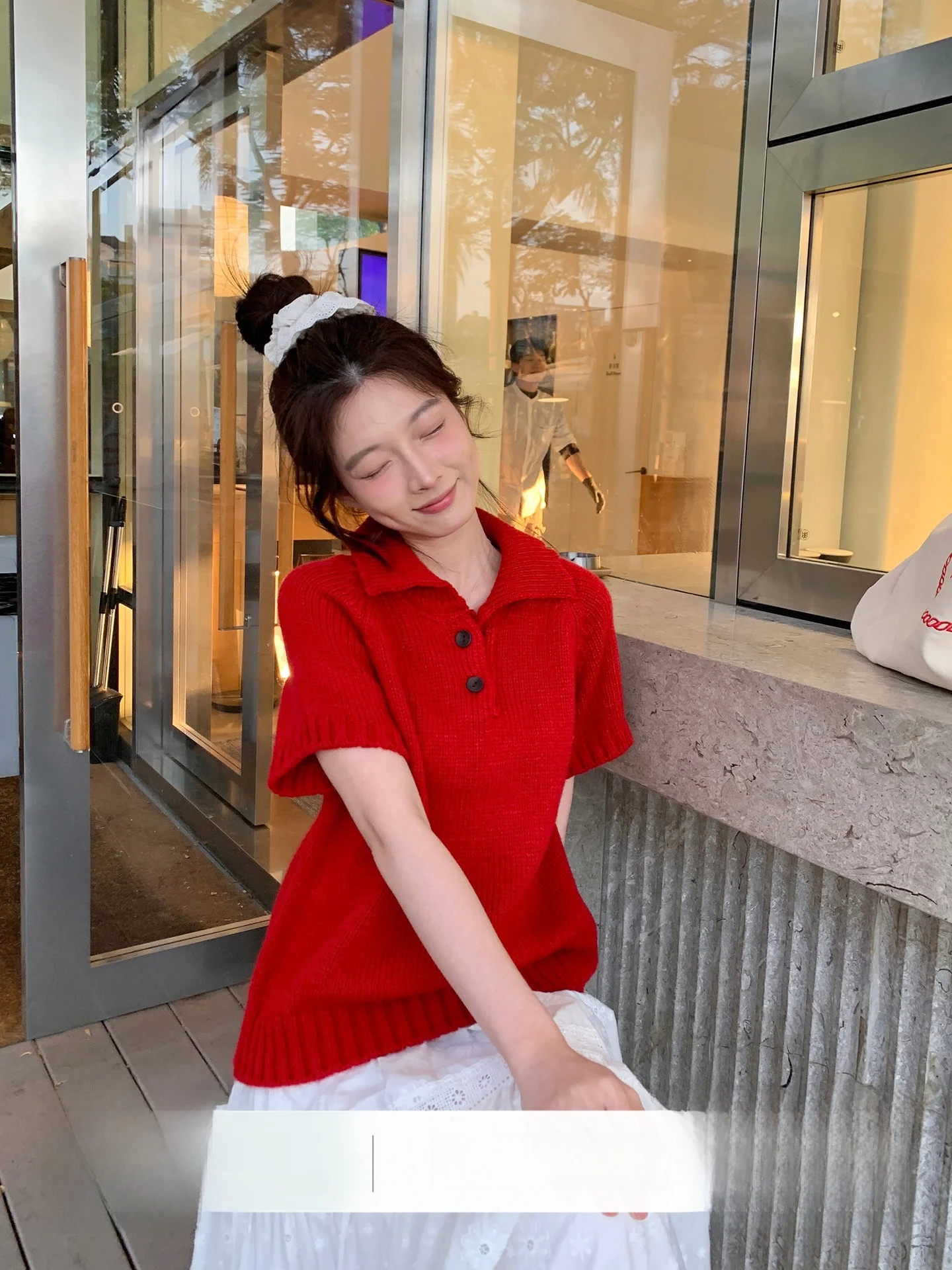 

Loose Knitted Short Sleeve Sweater Cheese Rabbit Brand Korean Style Pure Color Casual Wear Breathable Comfortable Nylon Fabric