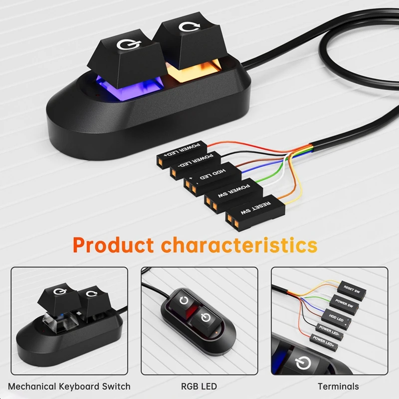 RGB LED Lights Computer Desktop Switch PC Motherboard External Start Power on/Off Reset Button Extension Cable