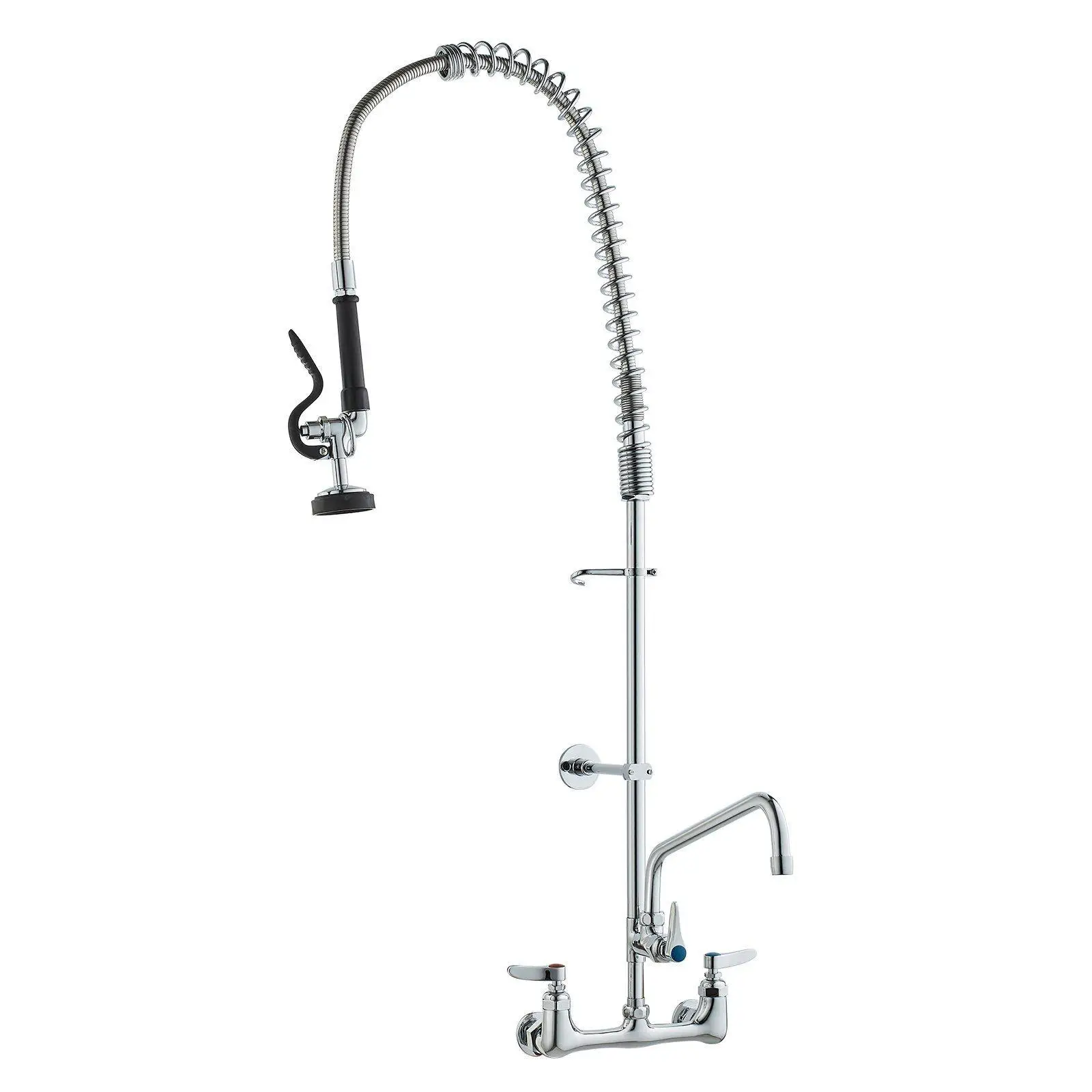 

Durable Brass Wall Mount Faucet 44in High 8in Center 12in Swing Spout with Pre-Rinse Pull Down Sprayer for Multi Basin Sink