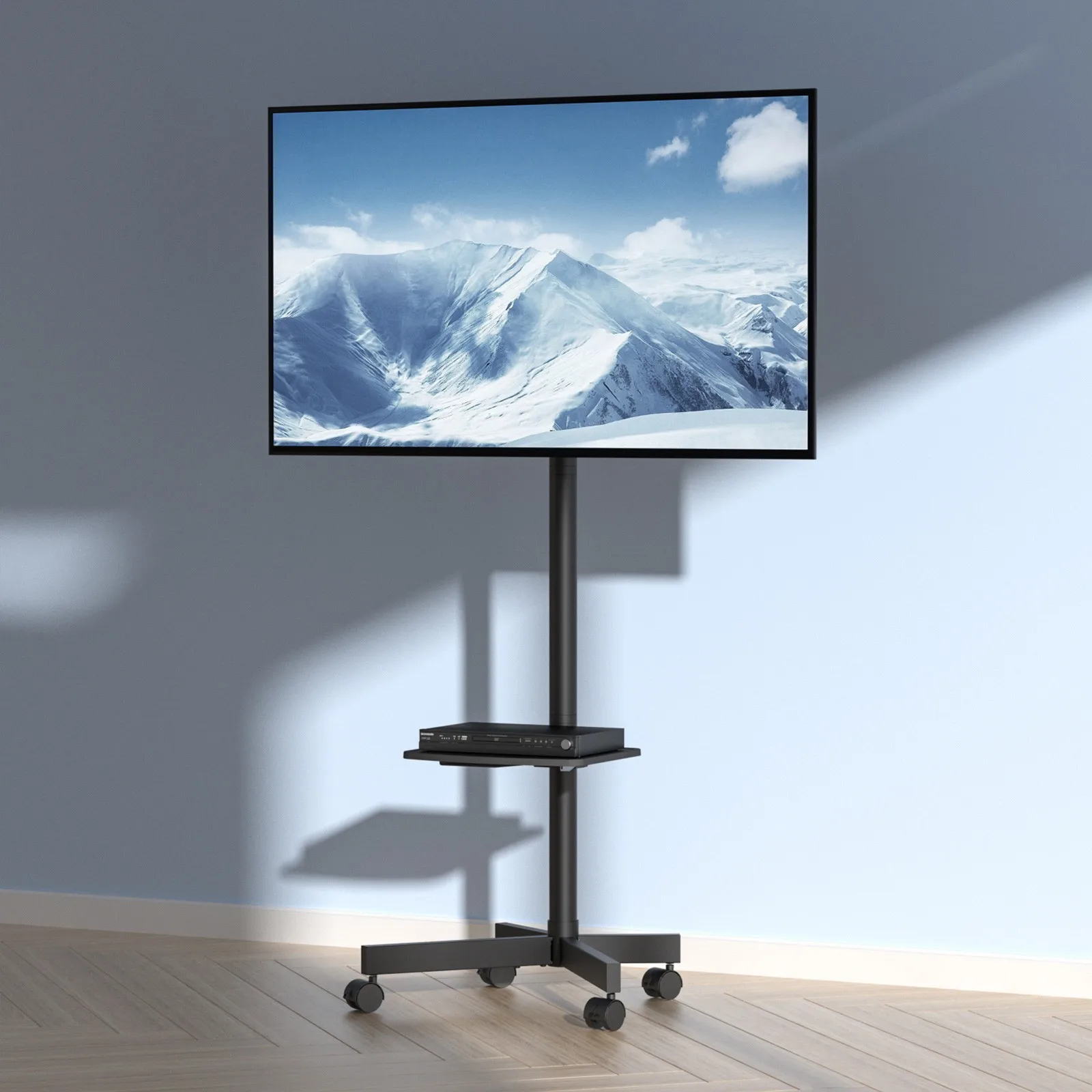 

Mobile TV Stand on Wheels for 23 to 60 Inch TVs Adjustable Height Rolling TV Cart with Storage Tray Heavy Duty Steel Frame