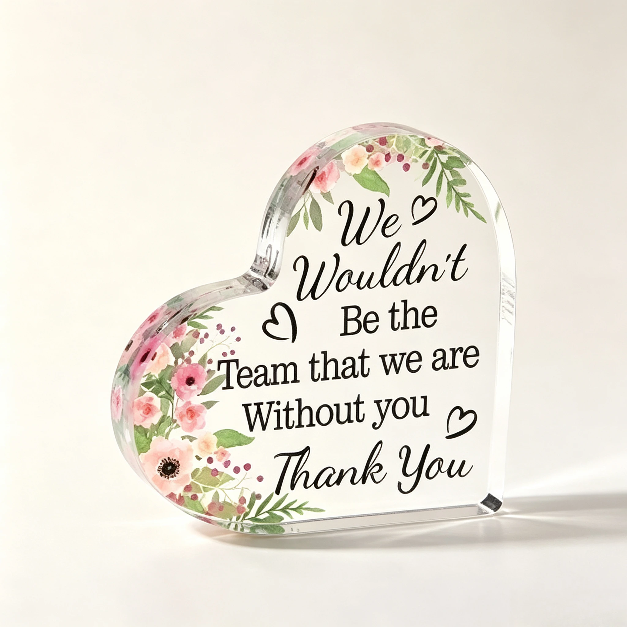 Pink Floral Heart Acrylic Plaque Thank You Coworker Team Appreciation Desktop Table Sign Gift