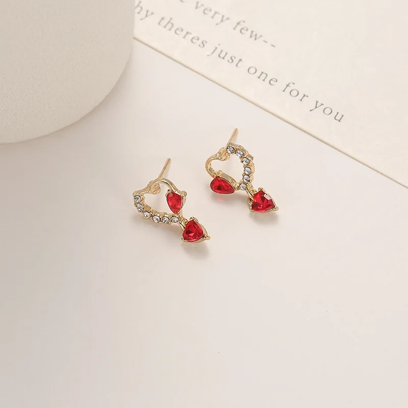 

New Fashion Sweet Heart Red Drop Earrings for Women Korean Crystal Pendant Earrings Party Wedding Jewelry Accessories Gifts