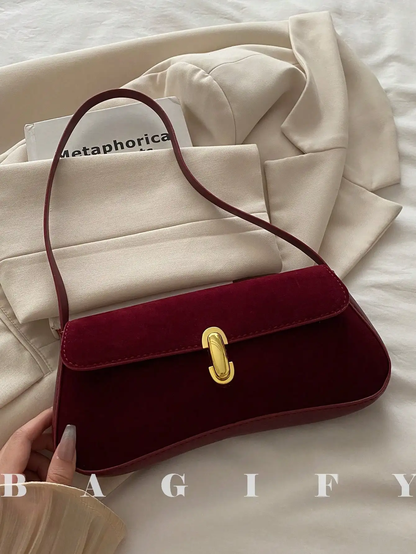 

New Fashion Metal Decor Faux Suede Tote Shoulder Bag, Suitable For Parties, Outings, Vacations, Shopping And Daily Use, Can Hold Coins, Phones, Also Suitable As A Work Bag For Office Ladies, College Students And Working Women, Elegant Ladies Bag