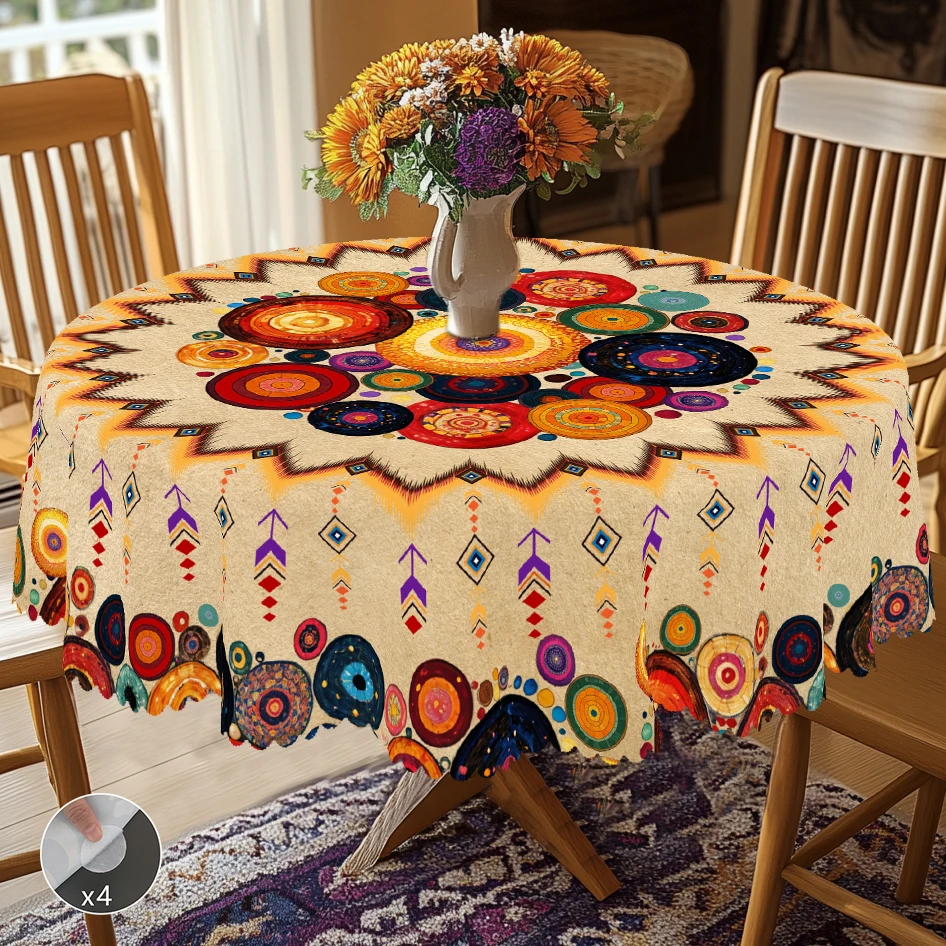 1 Piece of Bohemian Retro Farmhouse Theme Printed Tablecloth, Moroccan Style, Bright Bohemian Pattern Design, Suitable for Camping Style Picnic, Holiday Party, Garden Birthday Party Decoration, Kitchen Accessories, Restaurant Terrace, Tablecloth for Indoor and Outdoor Use, Perfect Gift for Friends, Multiple Sizes Available