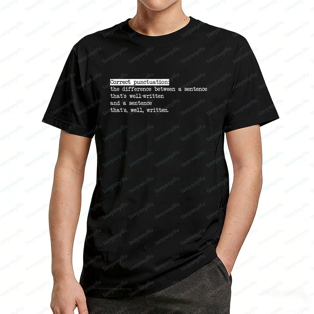 Vintage Grammar T-Shirt Funny Correct Punctuation Sentence Print Word Enthusiast Tops Summer Classic Fashion Tee Men's Clothing
