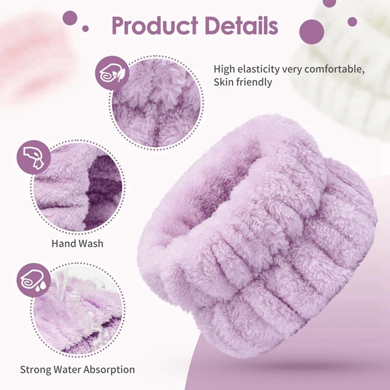 سوار معصم من المايكروفايبر لغسيل الوجه ، مناشف المعصم كما هو موضح ، سوار معصم لغسيل الوجه ، شريط غسيل سبا ، 20 *