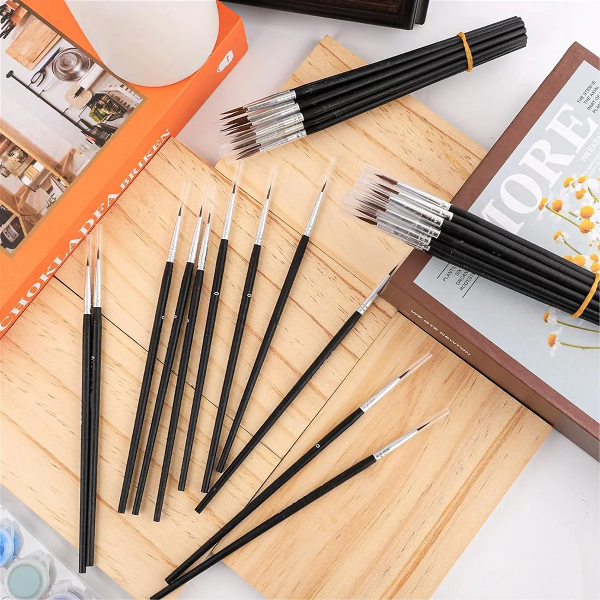 L68A60pcs Detail Paint Brushes, Fine Tip Paint Brush with 3 Sizes 0 00 000 Mini Tiny Miniature Fine Paint Liner Brush