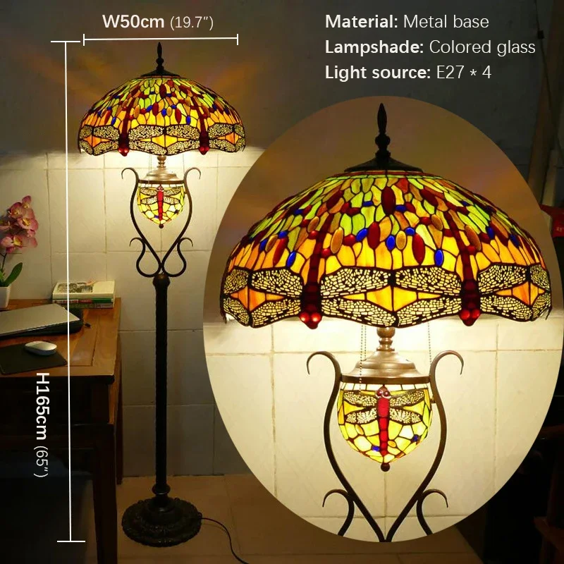 Saman Tiffany Vloerlamp Amerikaanse Retro Woonkamer Slaapkamer Lamp Land Gebrandschilderd Glas Vloerlamp