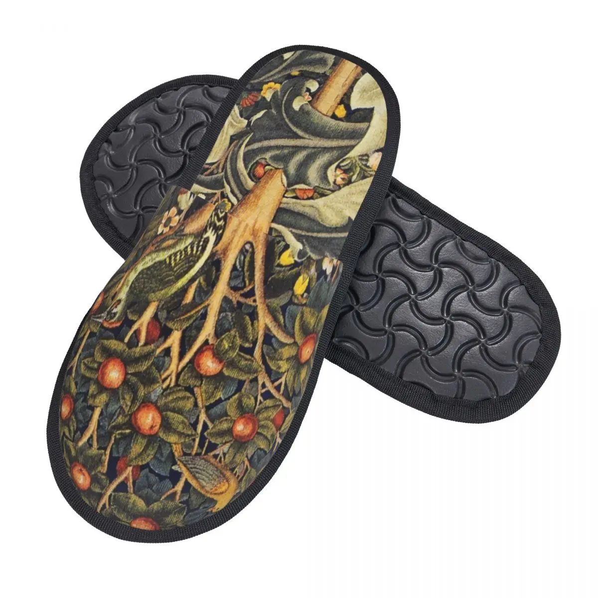 Custom William Morris Woodpecker In Fruit Tree Memory Foam Slippers Women Cozy Warm Birds Rabbits Floral House Slippers